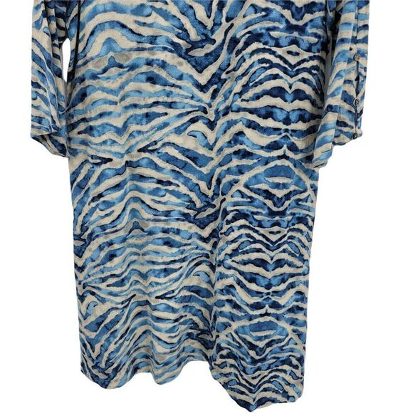 Soft Surroundings Coverup Dress L Blue Animal Tiger Striped Cotton 3/4 Sleeve - Picture 6 of 10